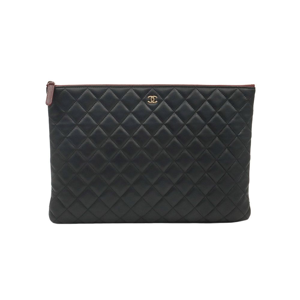 CHANEL Black Lambskin Gold CC Logo Classic Large Pouch Clutch (Series 19) / A69251
