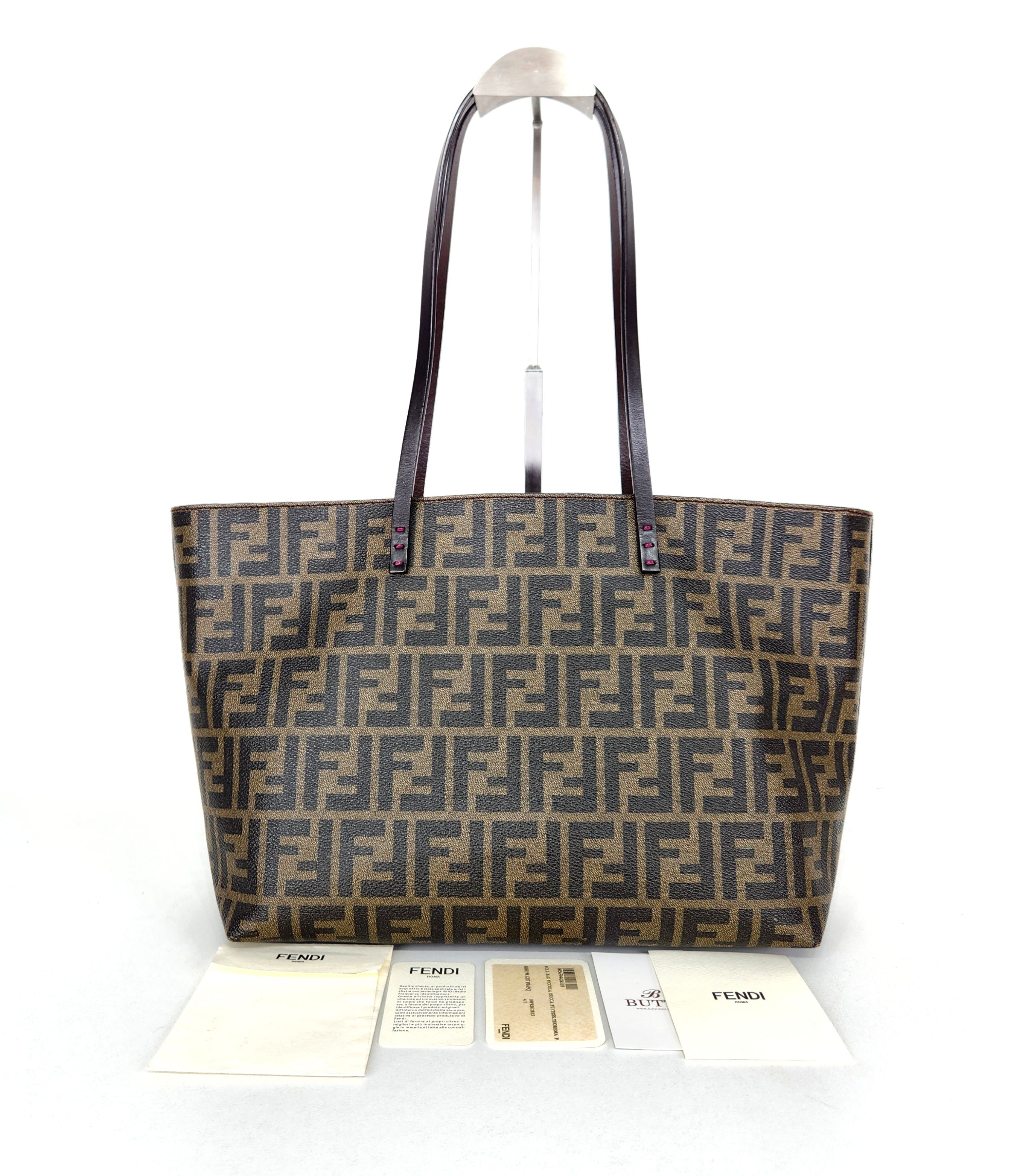 Fendi Canvas Zip Shopper Shoulder Bag with FF Logo