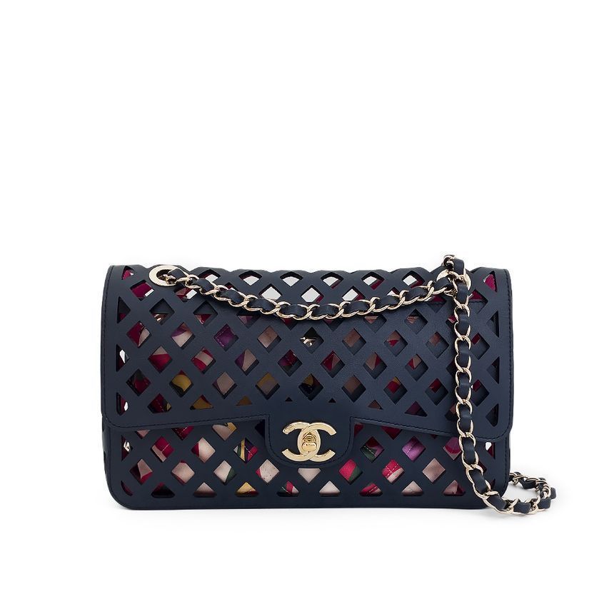 CHANEL Classic Navy Champagne Gold Lambskin Shoulder Bag 4ET1242