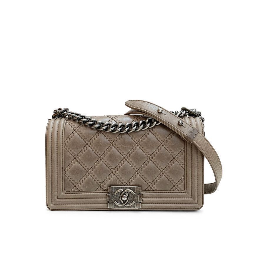 CHANEL Gray Vintage Calfskin Boy Bag Medium 3ET2300