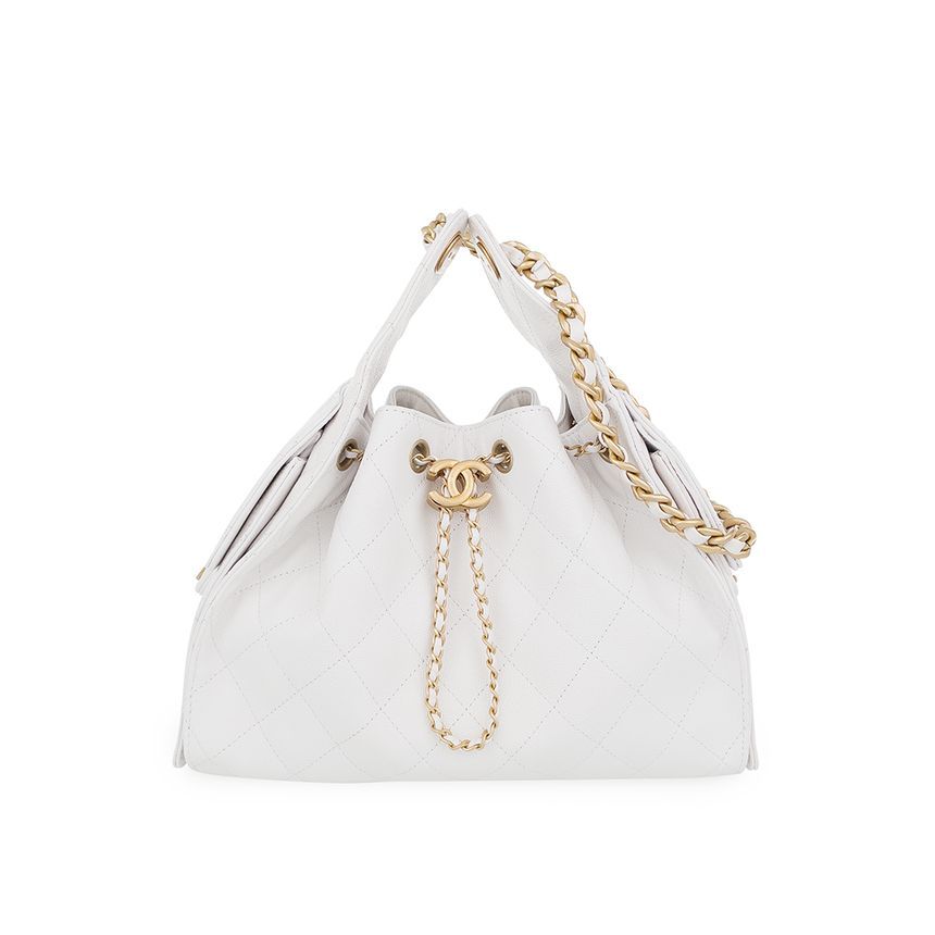 CHANEL 25S Small White Vintage Gold-Plated Caviar Bag 5ET0704