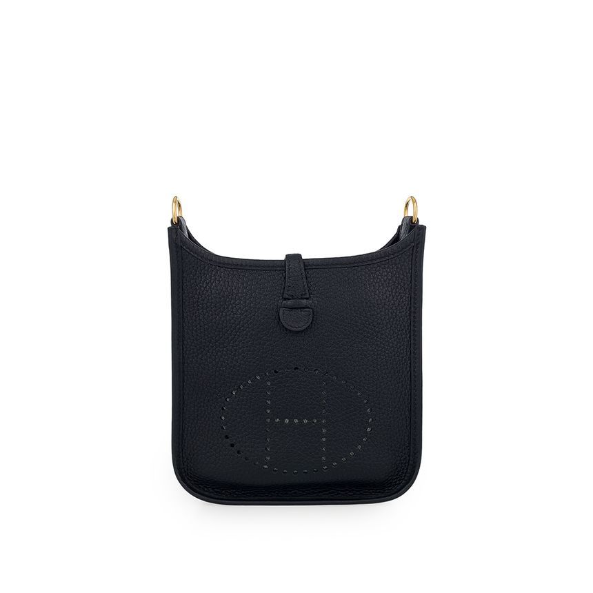 Hermes Black/Gold Accent Engraved TPM Mini Evelyn Bag 5HB0183