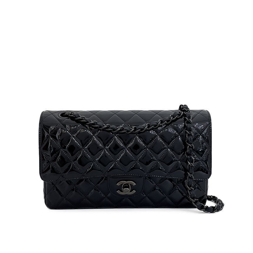 CHANEL Classic Medium Black Monochrome Patent Bag 4ET1243