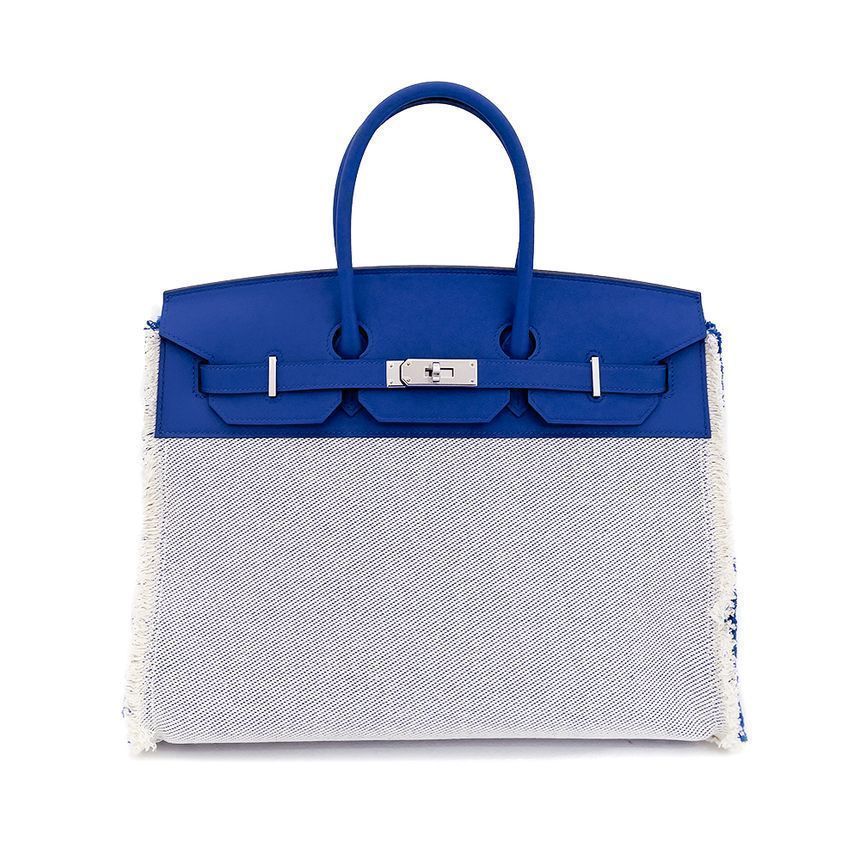 Hermes Frey Birkin 35 Ecru/Blue France Canvas Bag 4HH0294