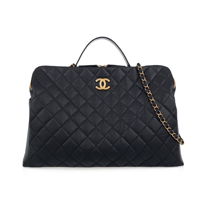CHANEL Double Zip Bowling Bag Black Vintage Style with Top Handle 5ET0664