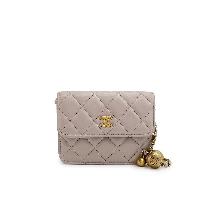 CHANEL Mini Gold Ball Chain Flap Bag Pink Beige Vintage Lambskin 31th 3ET0795