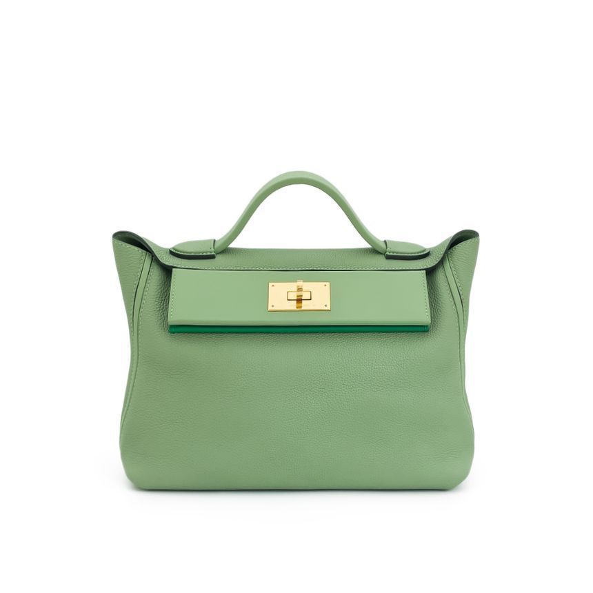 Hermes Gold-Embossed Y Stamped 2424 Bag 29 in Vert Criquet/Night Blue 4HB0383