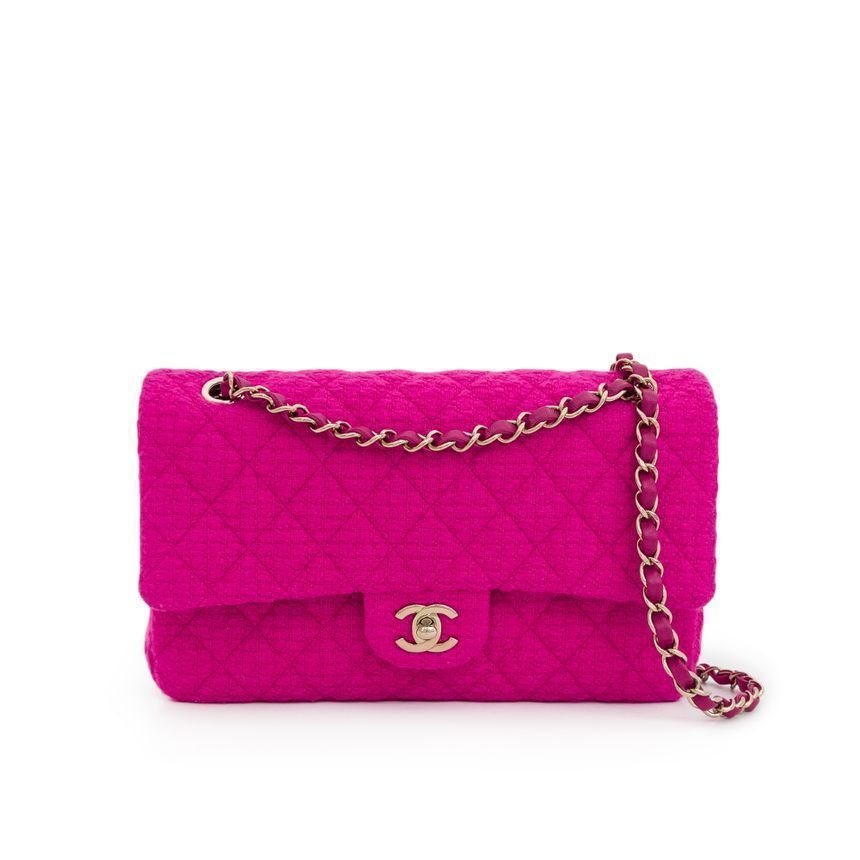 CHANEL Classic Pink Champagne Gold Tweed Medium Bag 4ET0314