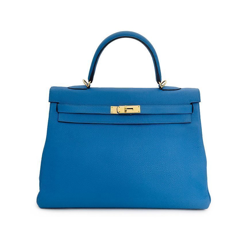 Hermes Blue Jean Gold Trim Kelly 35 Bag 4HH0431