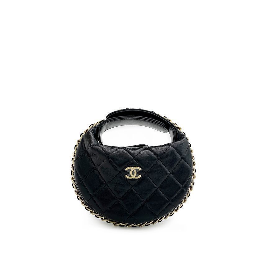CHANEL Chain Trim Pouch Black Lambskin with Gold Hardware 3ET0739