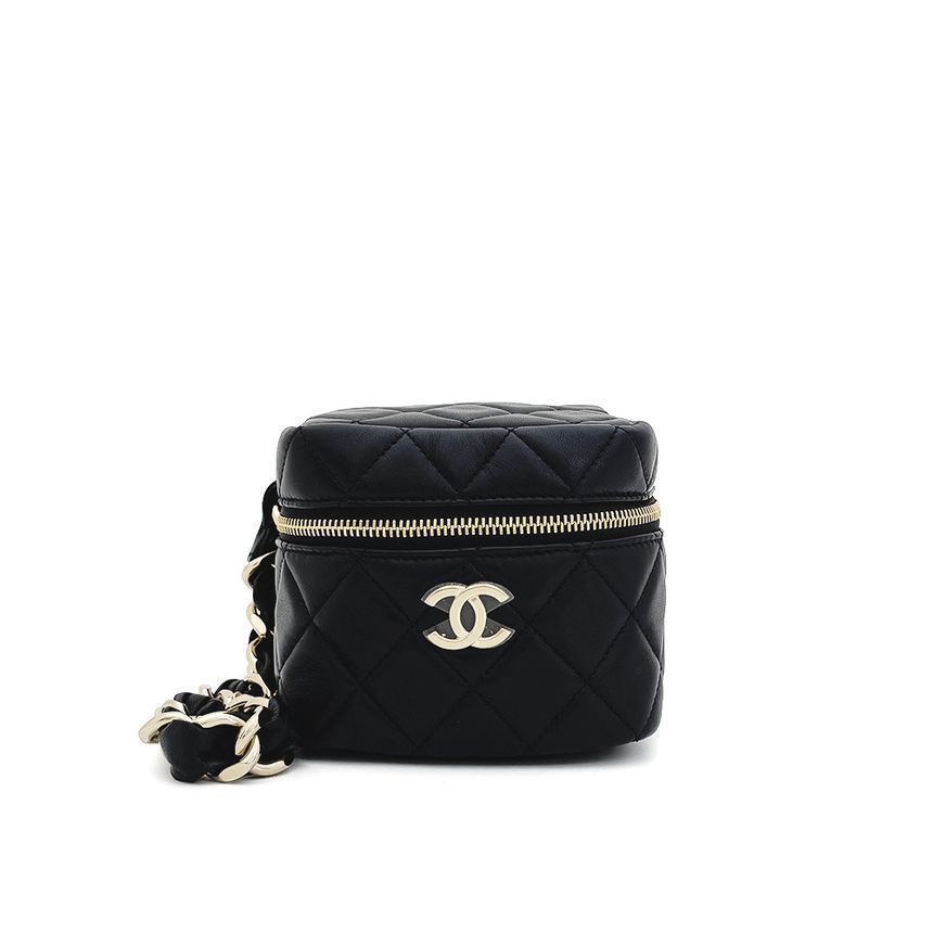 CHANEL Square Chain Vanity Bag Black Champagne Gold Lambskin 4ET0976