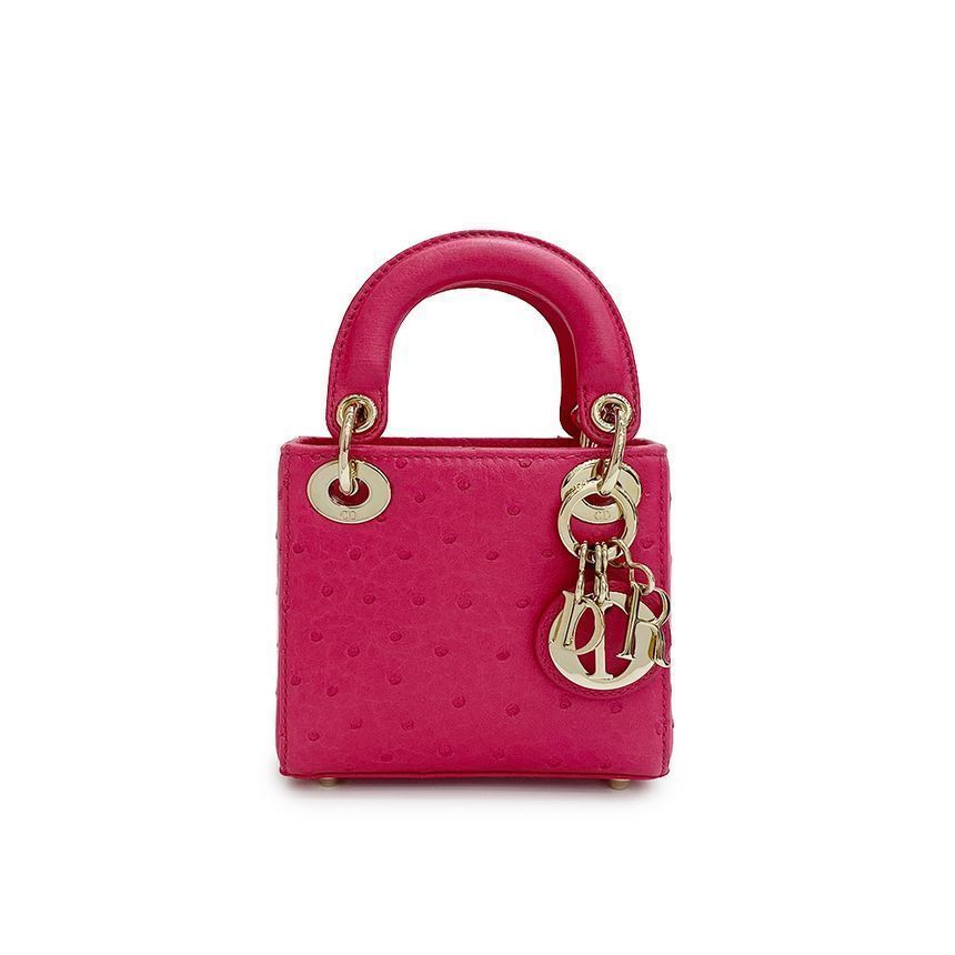 Dior Micro Pink Champagne Gold Ostrich Lady Bag 3ET2571
