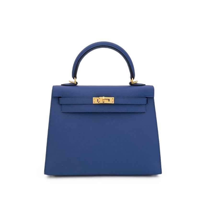 Hermes Blue Agathe Out Kelly 25 with Gilded Hardware 4HH0255