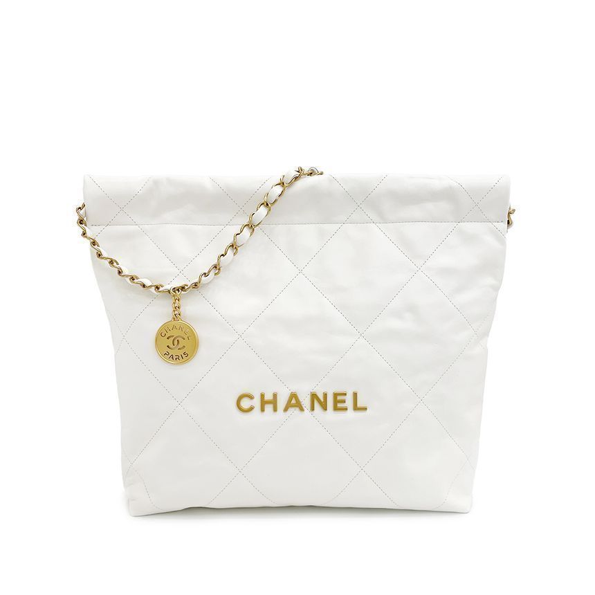 CHANEL White Vintage Glossy Calfskin Cap Small Bag 22B SKU 3ET0798