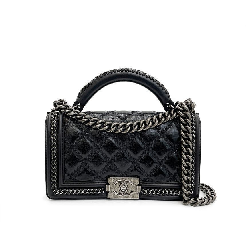 CHANEL Top Handle Boy Bag Medium Limited Black Vintage Finish Vintage Calf 3ET0507