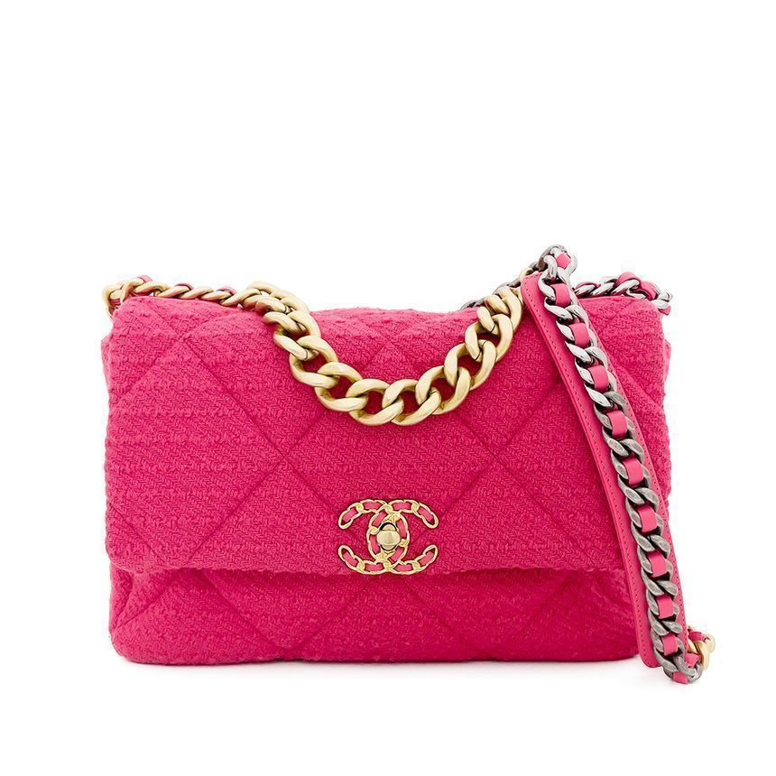 CHANEL Tweed 19 Bag Large Pink Vintage Gold Chain 4ET0255
