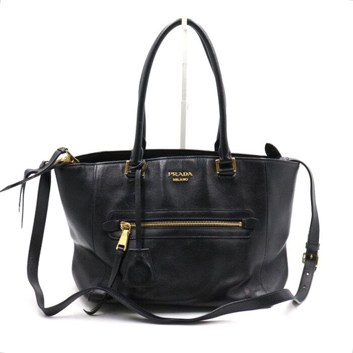 Prada Grace Calf Black Leather Tote Bag with Shoulder Strap - SKU: aa50575