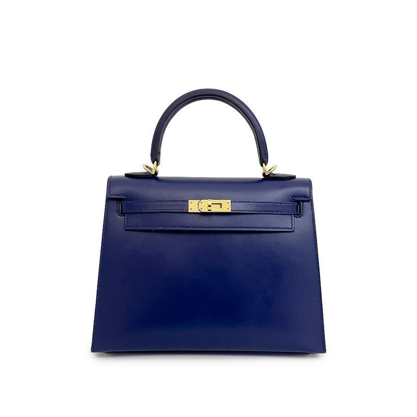 Hermes Blue Sapphire Gold Embossed B-Stitched Out Kelly 25 Handbag 4HH0574
