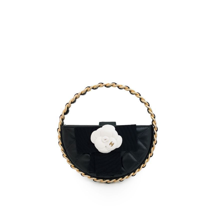 CHANEL Camellia Circle Case Black/White Vintage with Gold Accent 4ET1687