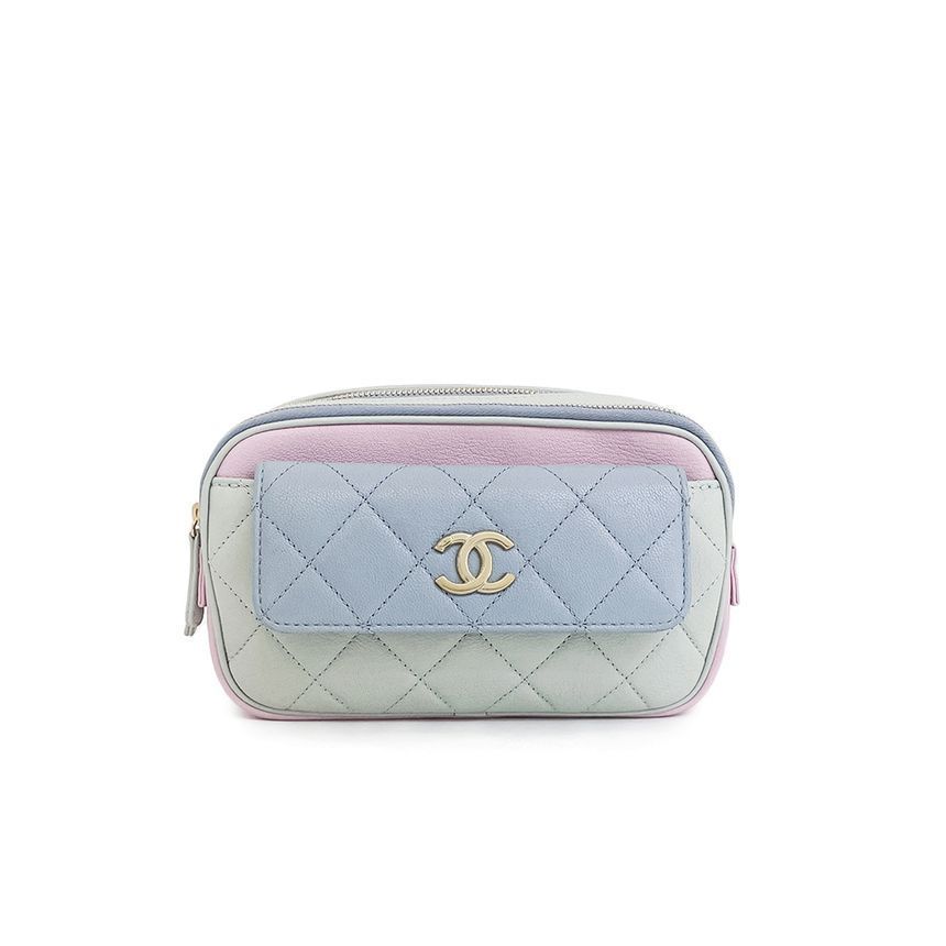 CHANEL Two-Way Waist Bag Pastel Blue/Green/Pink Champagne Gold 4ET1661