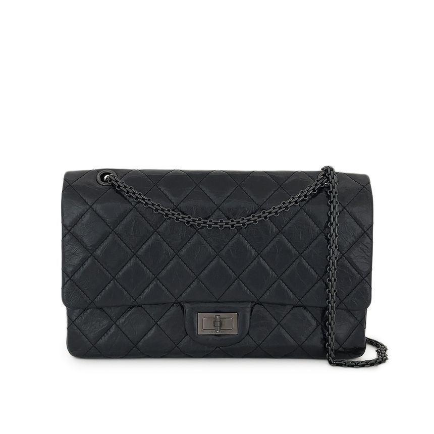 CHANEL Vintage Black Monochrome Glossy Calfskin Cap 5ET0045