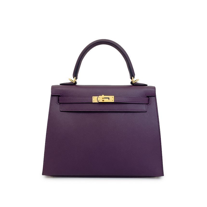 Hermes 25 Cassis Gold Accent U Engraved 4HH0630 SKU