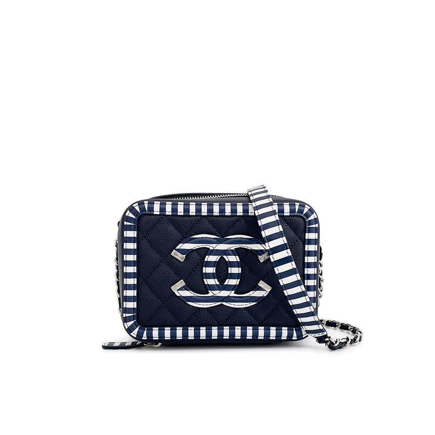 CHANEL Mini Cosmetic Case Navy/White Caviar 4ET1981
