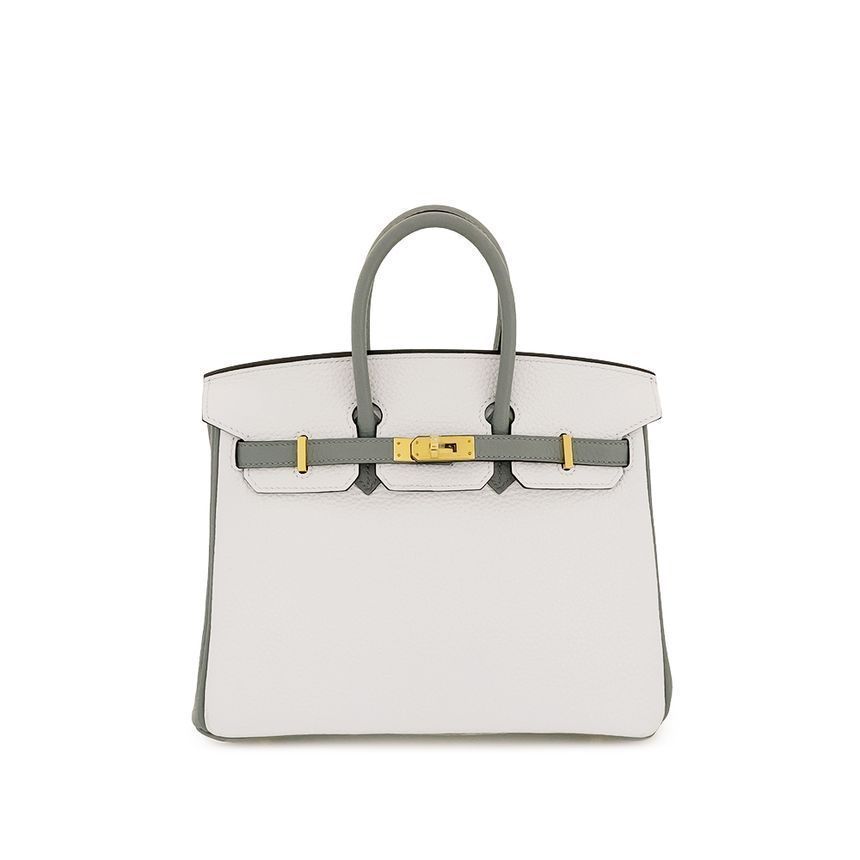 Hermes Birkin25 S/O Blanc/Gris Mouette Gold 5HH0030