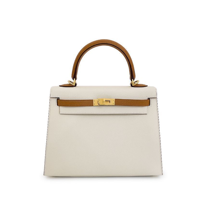 Hermes Out Kelly25 Cr/Camel Gold Metal Z-Embossed 5HH0013