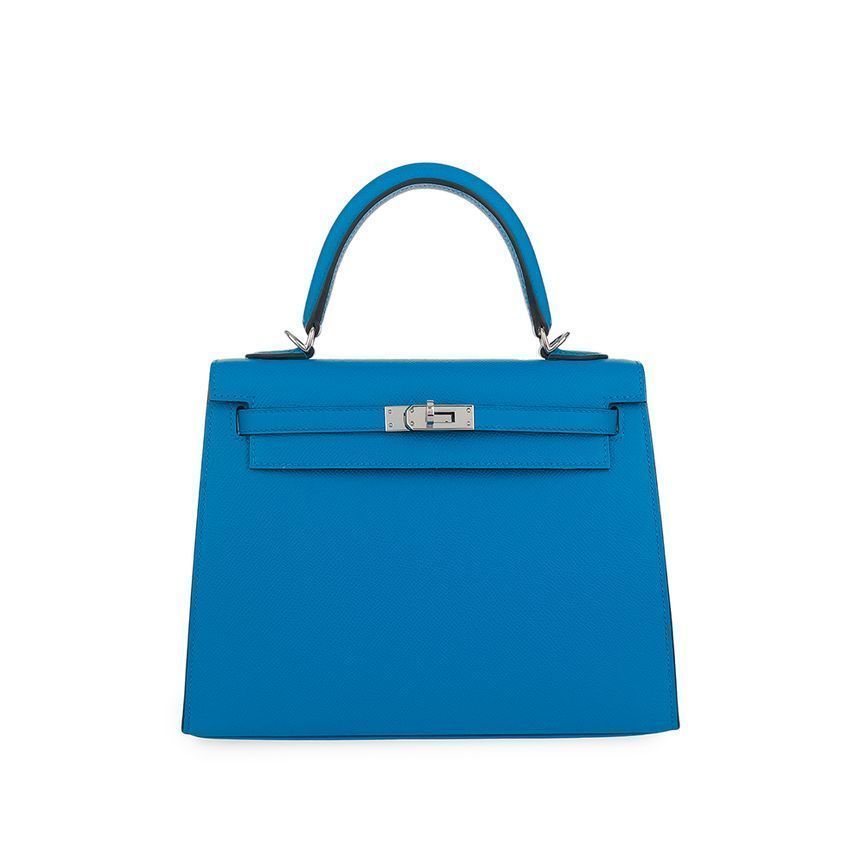 Hermes Blue Azure Embossed Epsom Out Kelly 25 Shoulder Bag 5HH0148