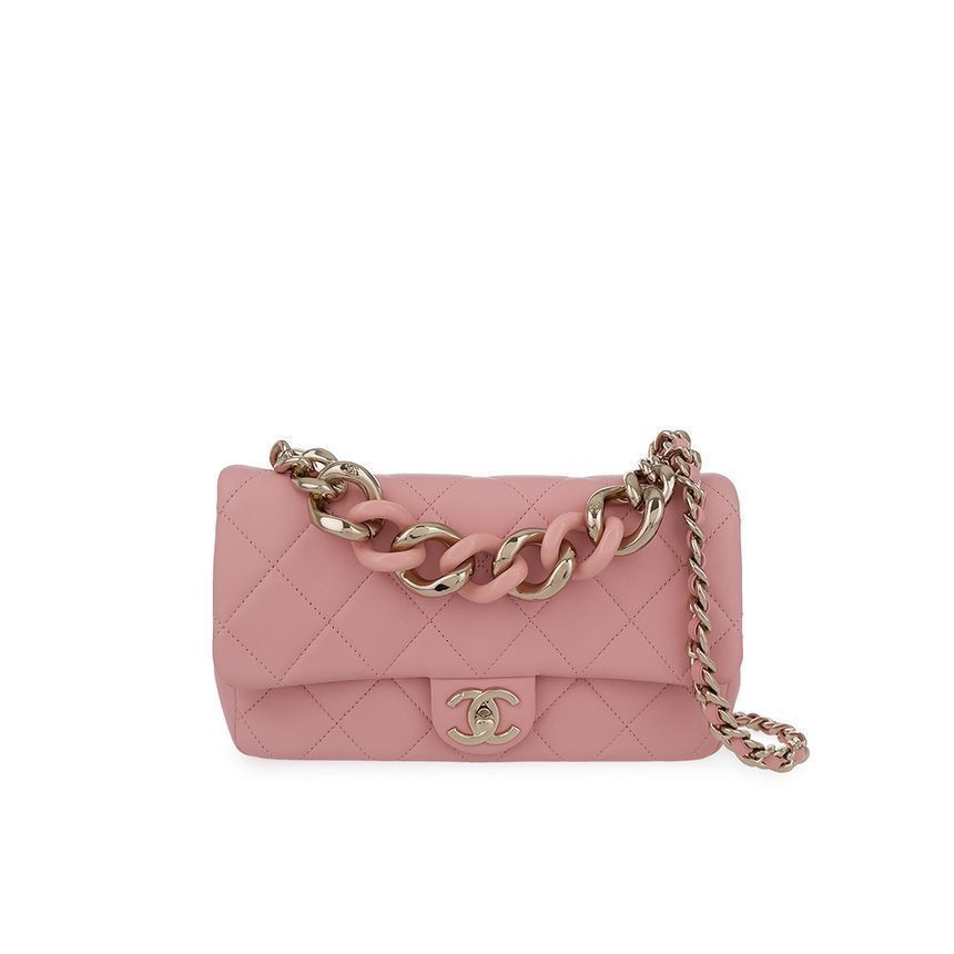 CHANEL Wild Chain Flap Bag Pink Champagne Gold Lambskin 5ET0531