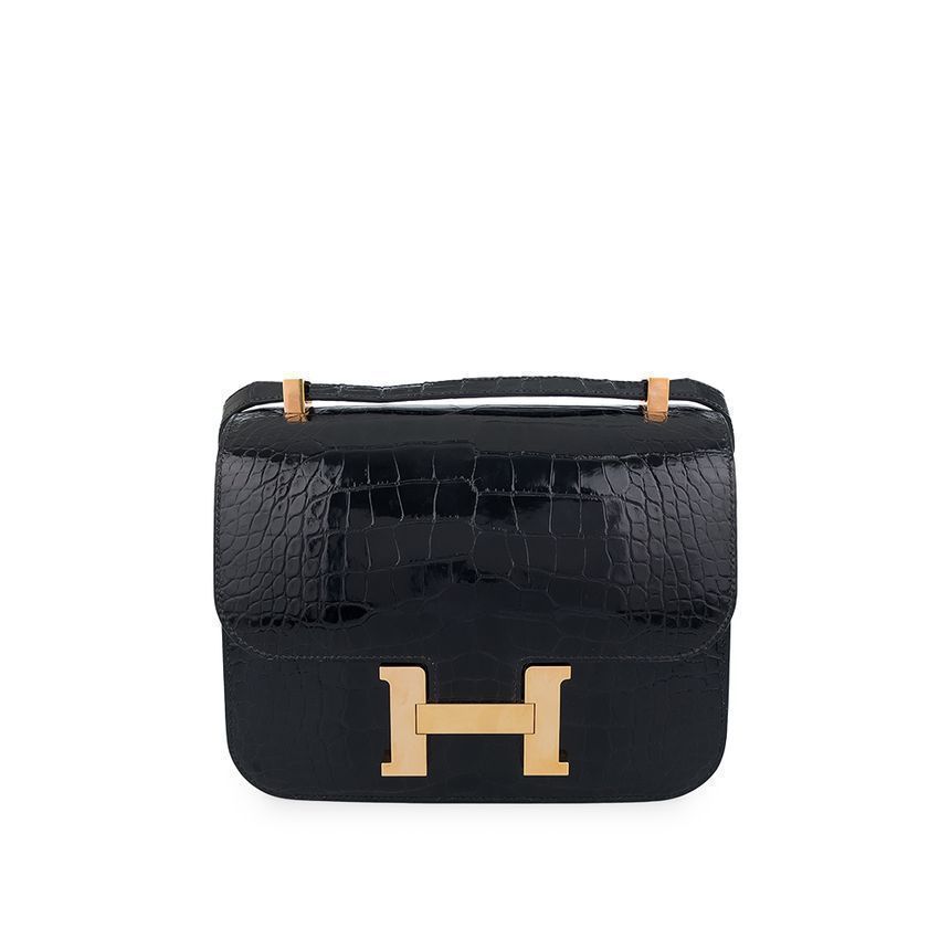 Hermes Black Rose Gold Engraved Crocodile Constance GM - 5HB0129