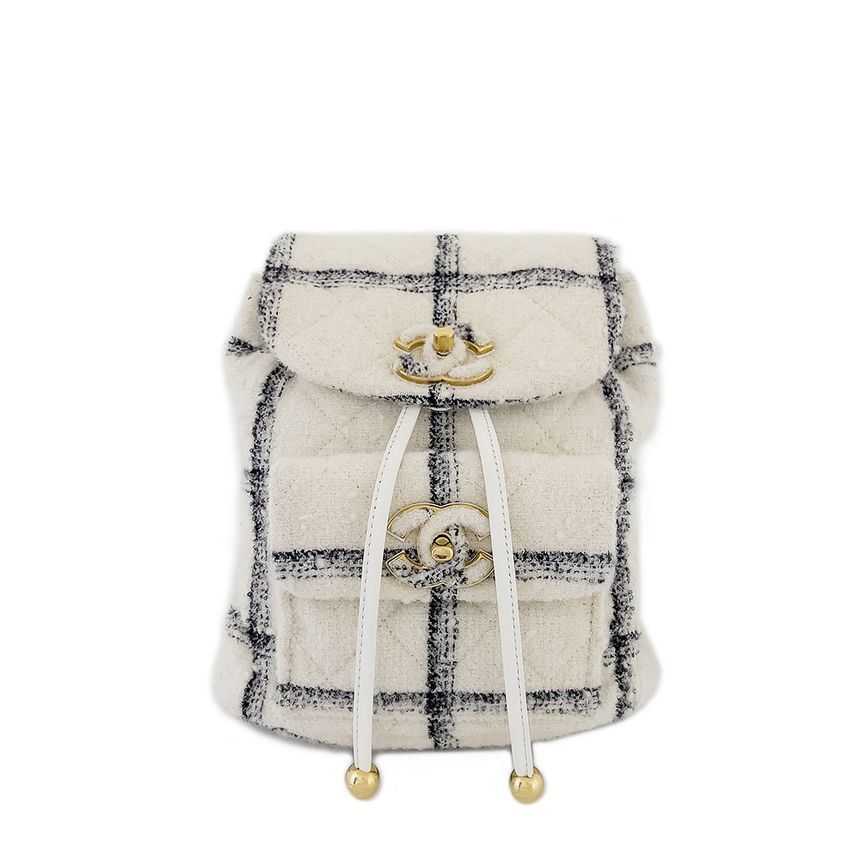 CHANEL Tweed Backpack Ivory Trim 5ET0025