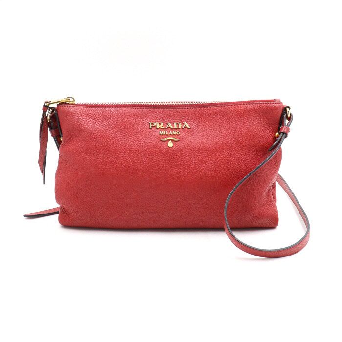Prada Red Gold Metal Vitello Daino Shoulder Bag with Crossbody Option 1BH050