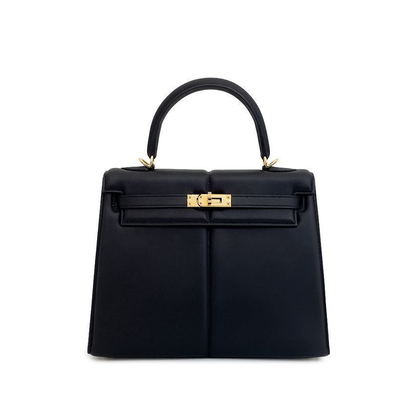 Hermes Padded Out Kelly25 Black with Gold Hardware U-Stamped 4HH0619