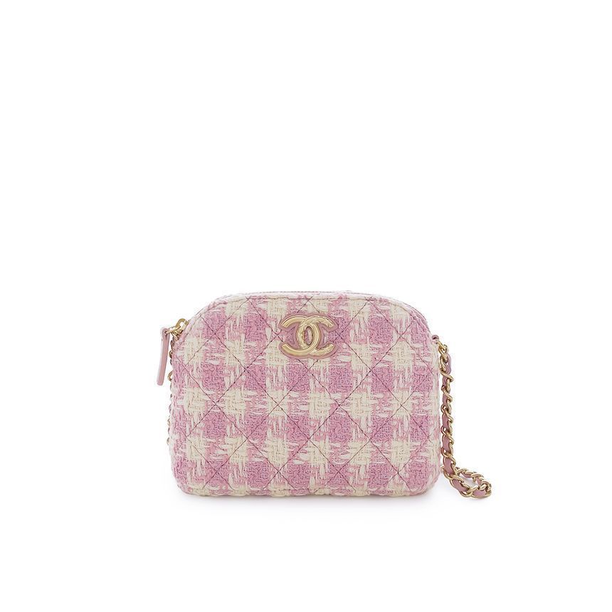 CHANEL Half Moon Tweed Mini Bag in Ecru/Pink Champagne Gold 5ET0716