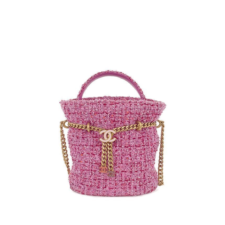 CHANEL Tweed Bucket Bag Small Pink Vintage 5ET0304