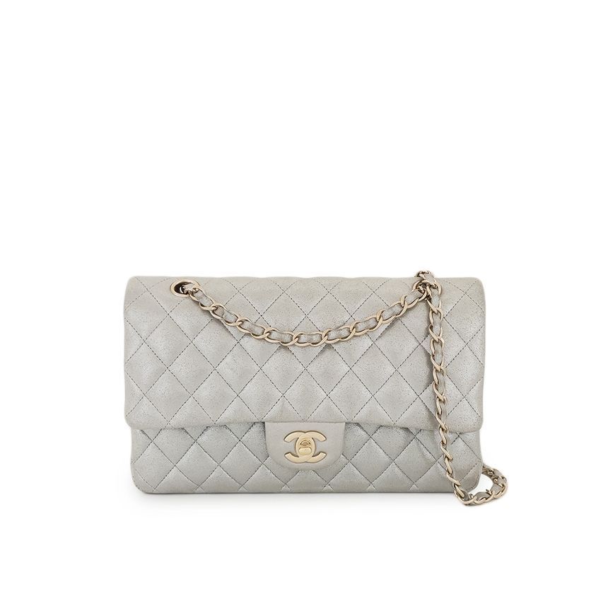 CHANEL Classic Small Silver ChampagneGold Lambskin 5ET0044