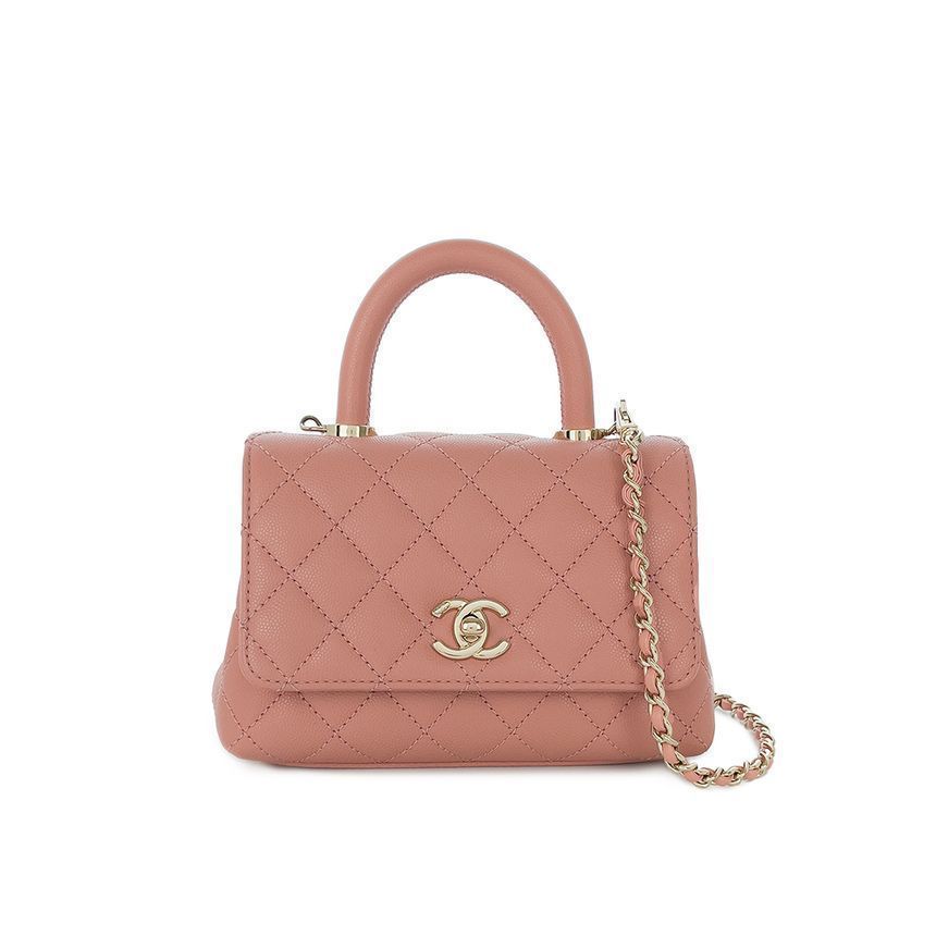 CHANEL Mini Pink Champagne Gold Caviar Coco Handle Bag 5ET0135