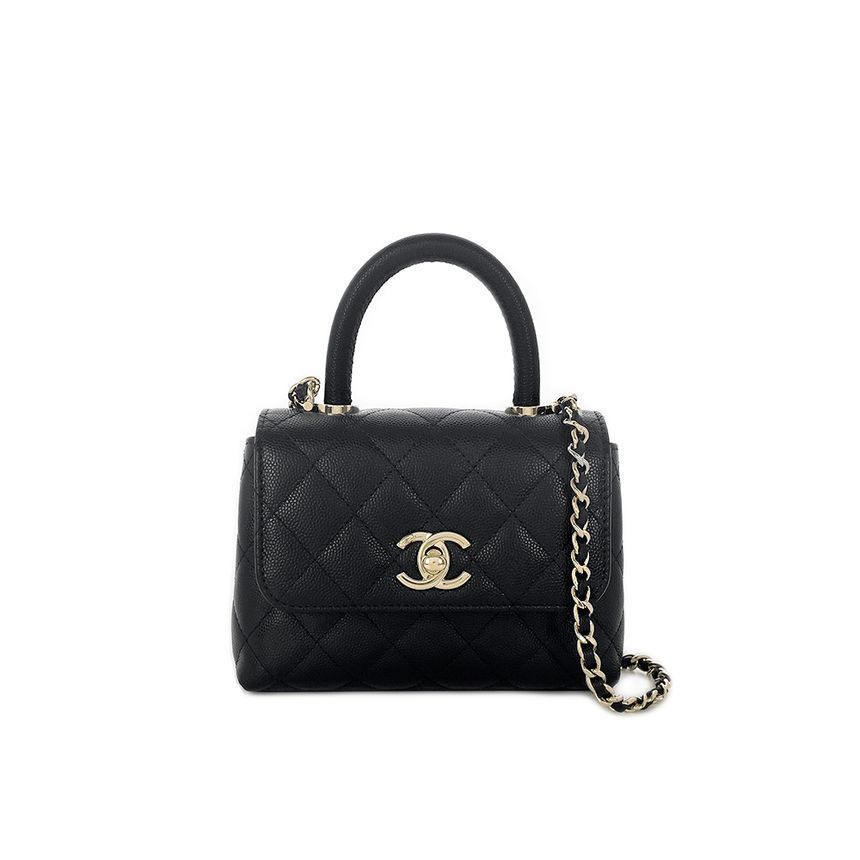 CHANEL Micro Black Champagne Gold Caviar Coco Handle 5ET0136