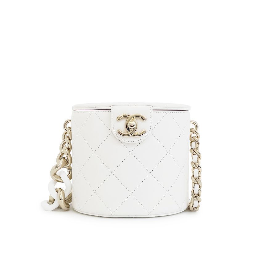 CHANEL White Champagne Gold Lambskin Vanity Bag 4ET1626