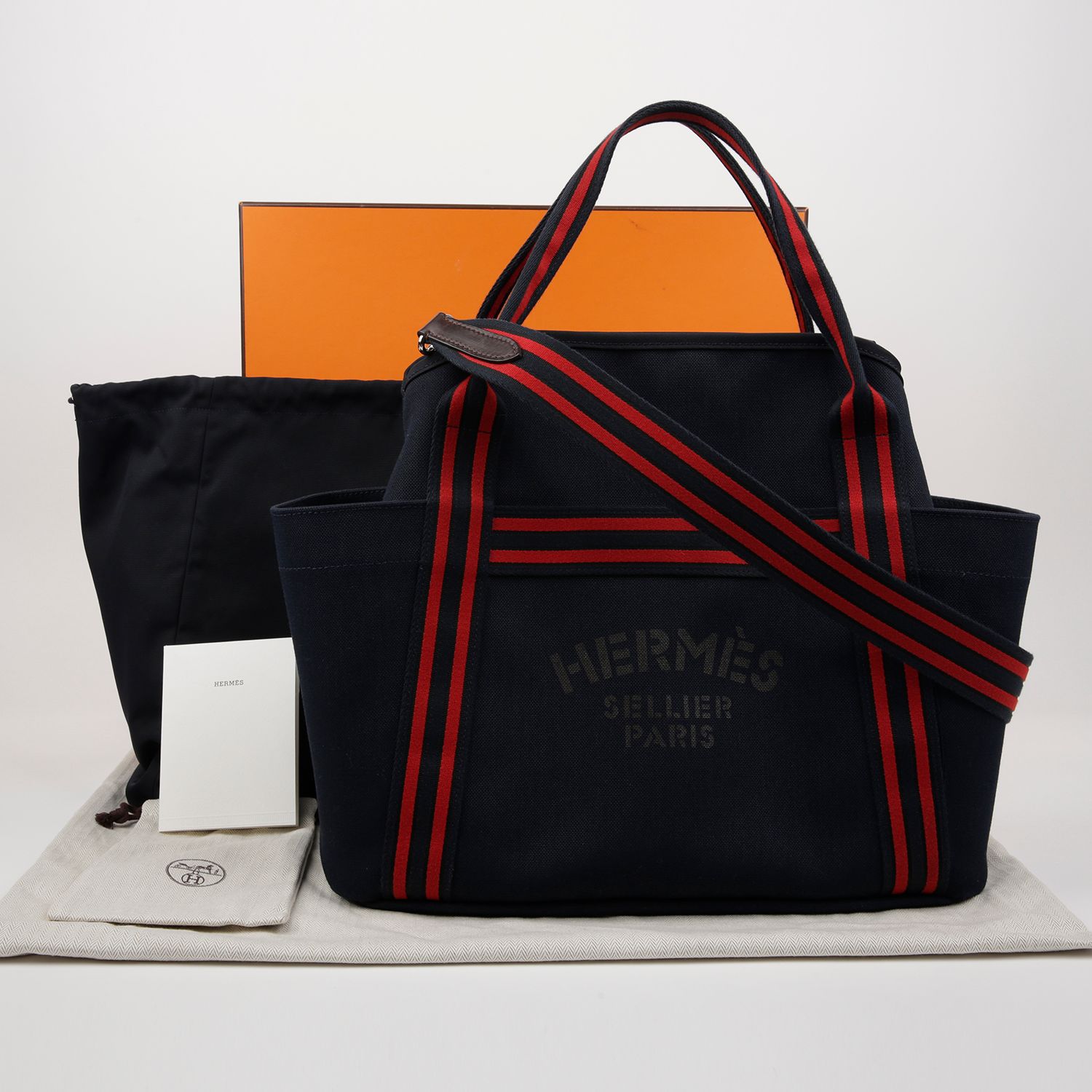 Hermes Grooming Tote Shoulder Bag with Pen Case - Navy SKU