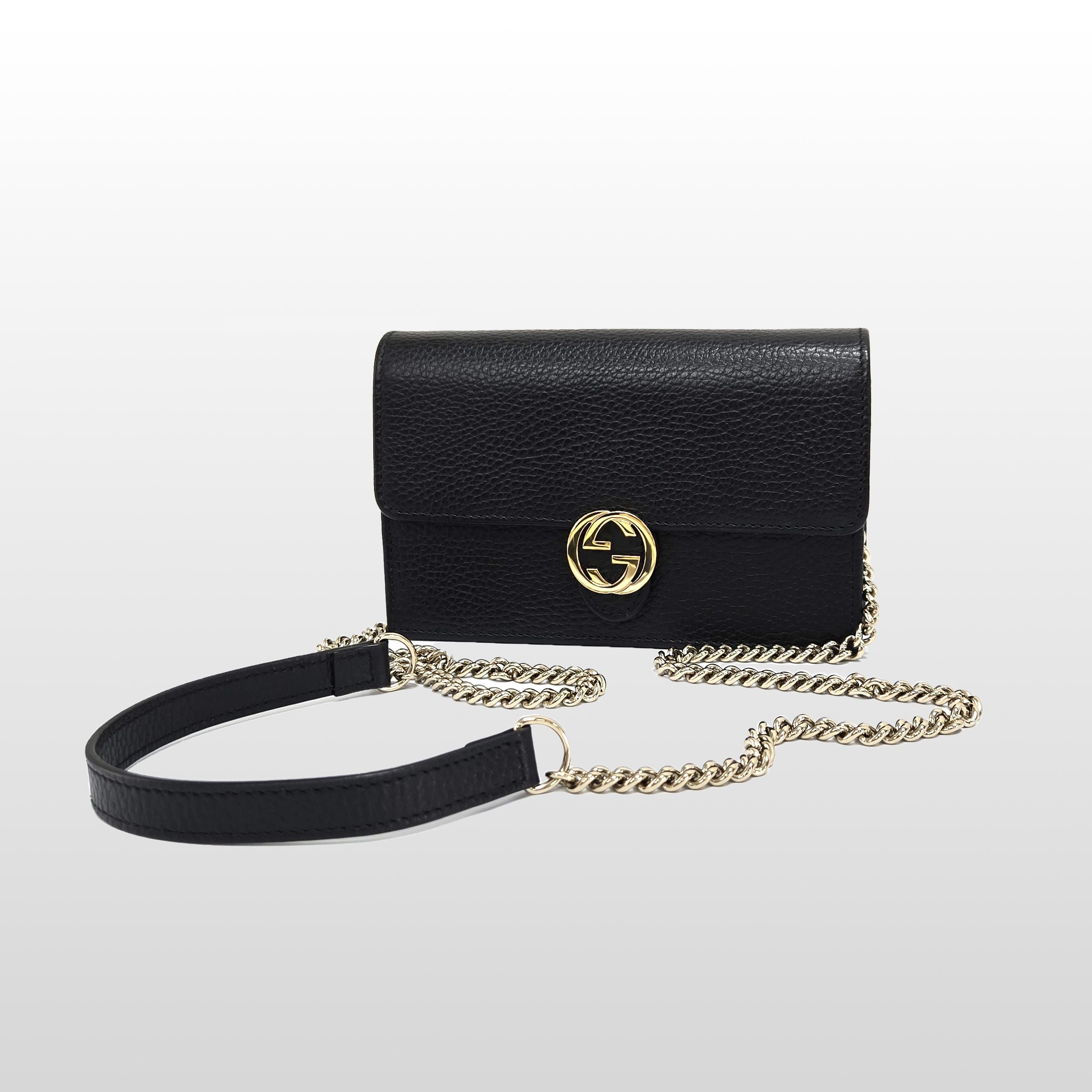 Gucci Black Leather Chain Crossbody Bag with Interlocking GG Design 615523