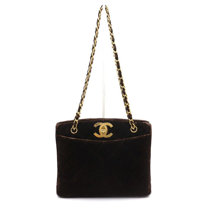 CHANEL Brown Velvet Chain Vintage Shoulder Bag aa50198