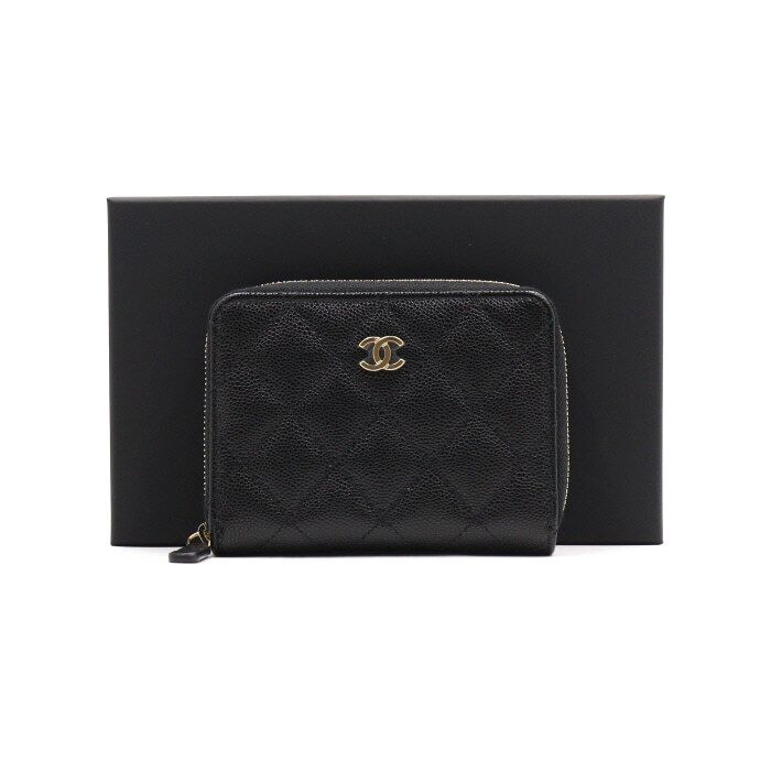 CHANEL Classic Black Caviar Zip Card Holder with CC Logo AP4652