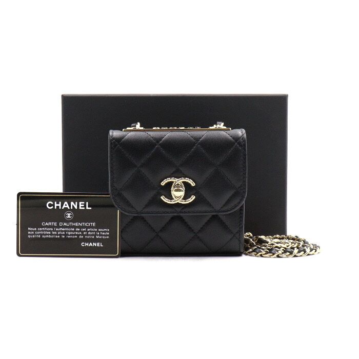 CHANEL Trendy CC Lambskin Mini Shoulder Bag with Chain Flap Logo Black aa50543