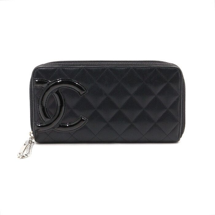 CHANEL Black CC Lambskin Zip Wallet A50078