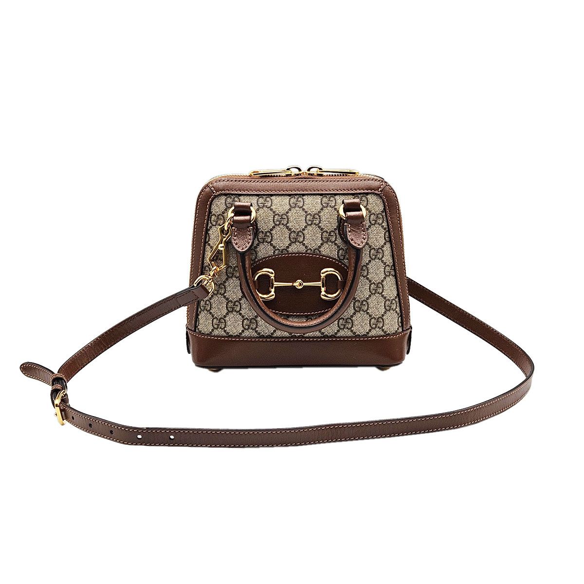 Gucci Brown Horsebit 1955 Mini Top Handle Bag 2WAY 640716 GG Supreme Canvas - Genuine