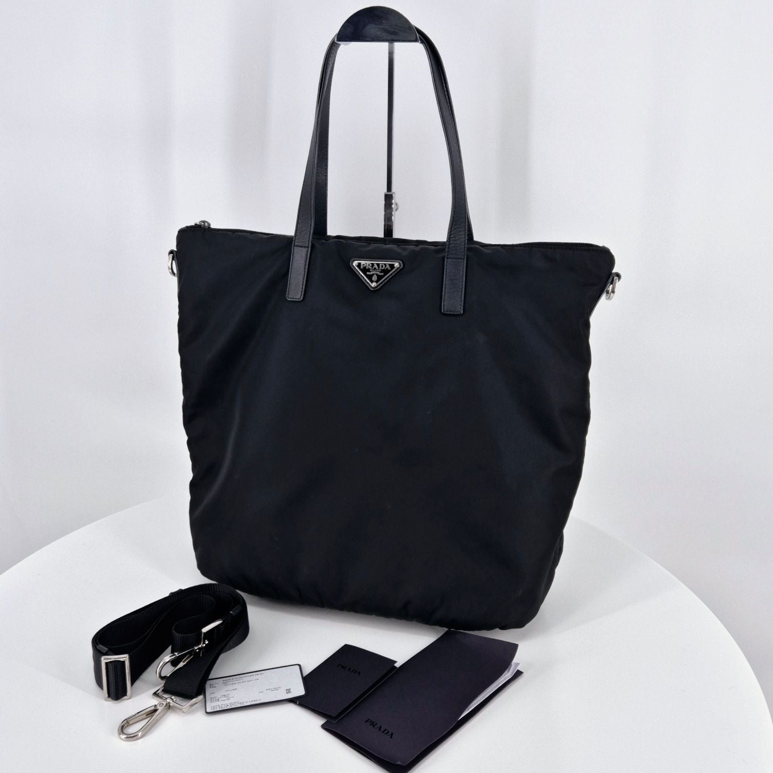 Prada Black Nylon Shopper Tote Bag with Triangle Logo SKU123