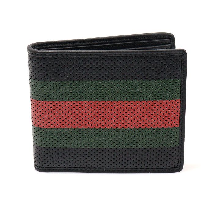 Gucci Black Leather WEB Perforated Wallet 352263